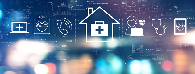 Telehealth theme with blurred city lights at night