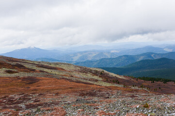 view from the mountain in cloudy weather in Altai
