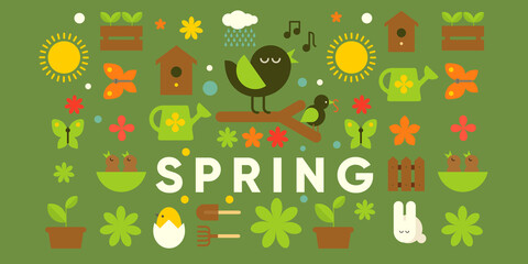 Spring. Nature. Garden. Simple vector illustration. Symbolic poster on the theme of peace, harmony. Background for banner, label, cover.