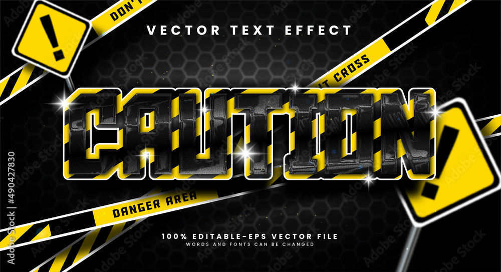 Poster caution editable text style effect with black and yellow strip color.