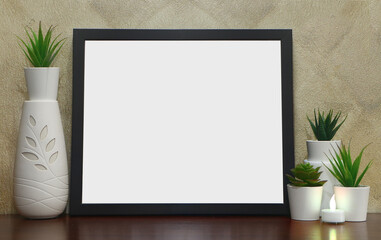 Photo frame with empty space on console table background