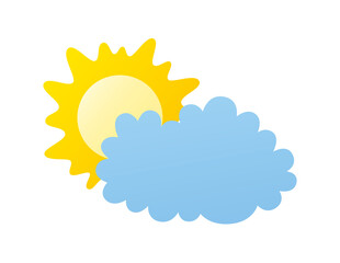 Sun and cloud isolated flat vector, overcast cloudy day weather forecast icon.
