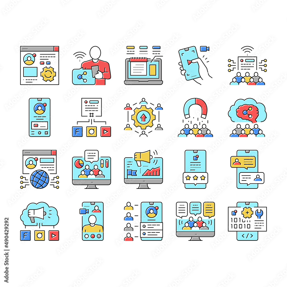 Poster social networking online app icons set vector .