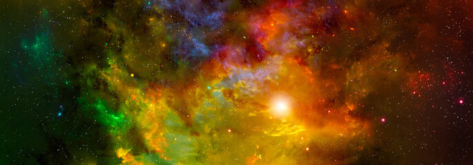 Fototapeta na wymiar A universe with bright stars and a multicolored nebula
