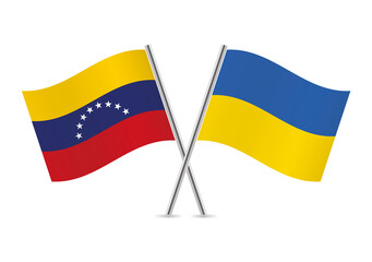 Bolivarian Republic of Venezuela and Ukraine flags. Venezuelan and Ukrainian flags, isolated on white background. Vector icon set. Vector illustration. 