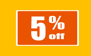 5 five percent off. Yellow banner with floating box for promotions and offers