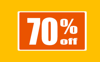 70 seventy percent off. Yellow banner with floating box for promotions and offers