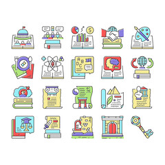 History Learn Educational Lesson Icons Set Vector .