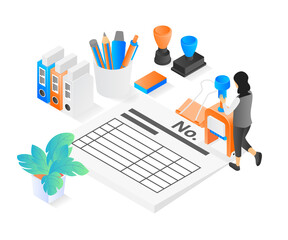 Isometric style illustration of hard working office workers