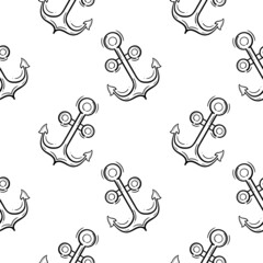 anchor hand drawn seamless pattern on white background