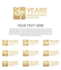 set anniversary logotype premium collection gold color in square isolated on white background