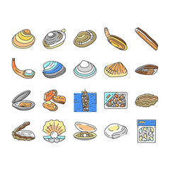Clam Marine Sea Farm Nutrition Icons Set Vector . © vectorwin