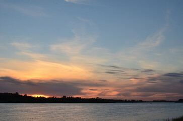 Fototapeta na wymiar Evening sky over the Irtysh river in the Omsk region. Russia