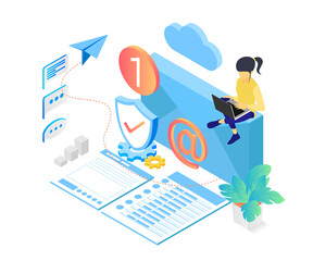 Illustration of isometric style email digital marketing