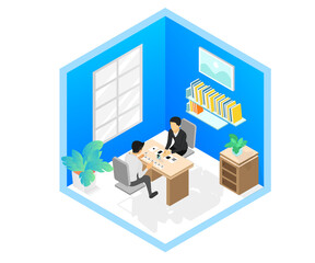 Isometric style job interview illustration