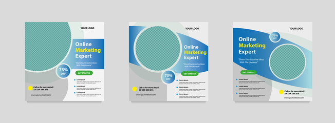 Set of Editable minimal square banner template for social media post and web internet ads. online marketing. Vector illustration	