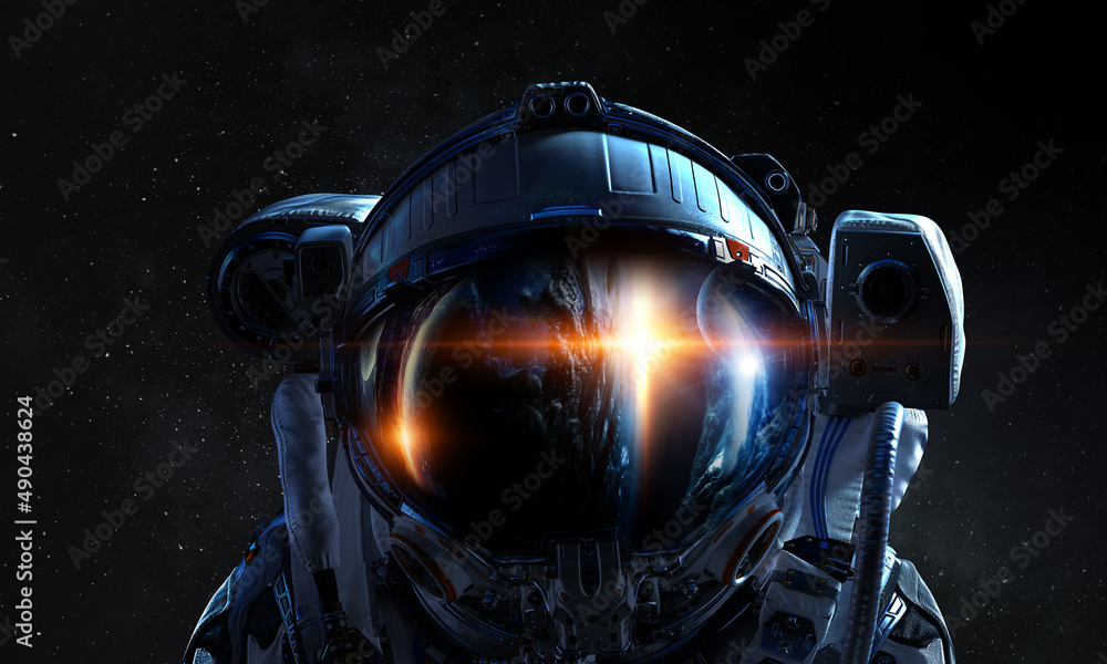 Poster astronaut and space exploration theme.