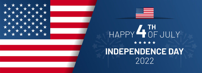 4 July, Happy Independence Day Banner with American Flag.