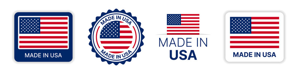 Made in USA sign label set. American product emblem vector illustration.