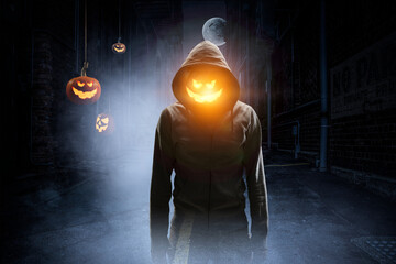 Scary and creepy male monster with gouged eyes looking like a skull