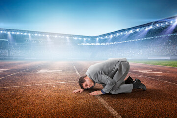Listening businessman on the floor