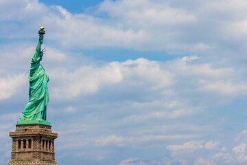 Left side view of the Statue of Liberty in New York City.