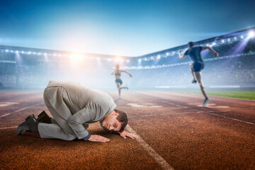 Listening businessman on the floor