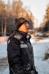 Portrait of a fitter in profile at a construction site