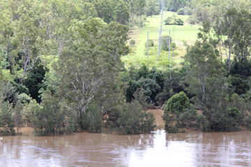 Receding Floodwater at Brisbane River at Colleges Crossing Recreation Park near Ipswich, Queensland...