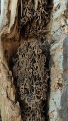 Termite nest inside the wood