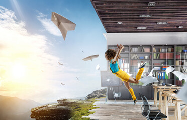 Young woman jumping in the air