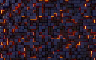 Abstract cubes and glowing neon, 3d rendering.