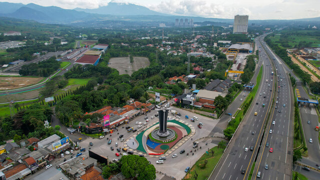 Aerial view of the beautiful Tugu Pancakarsa near from sentul circuit. Bogor, Indonesia