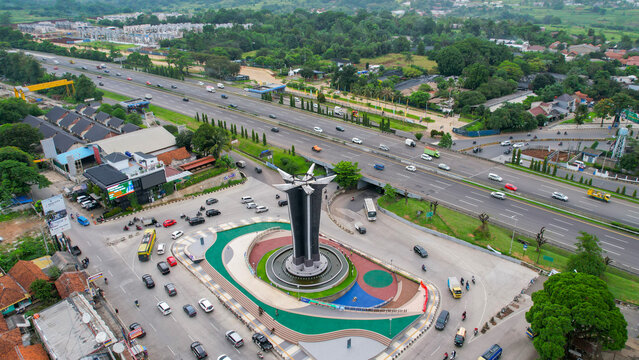 Aerial view of the beautiful Tugu Pancakarsa near from sentul circuit. Bogor, Indonesia