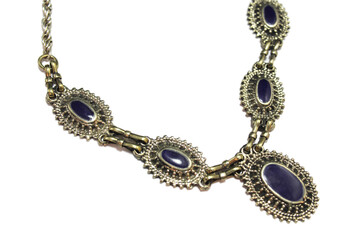 Antique Lapis Lazuli and Silver Necklace From Afghanistan