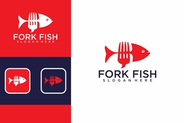 Obraz na płótnie Canvas Fish food or fish food logo design with fork logo design