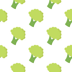 Broccoli vegetable seamless pattern on white background