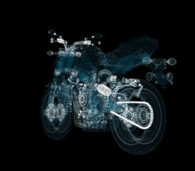 Fototapeta na wymiar Abstract motorcycle consisting of glow points and lines. 3d illustration