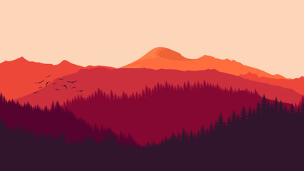 Orange mountains landscape background
