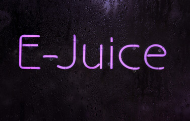 Purple Neon E-Juice Sign in Rainy Window