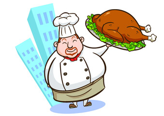 illustration of a chef holding delicious dish