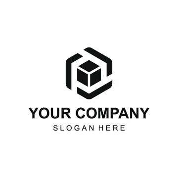 Cube data logo with letter r hexagon design