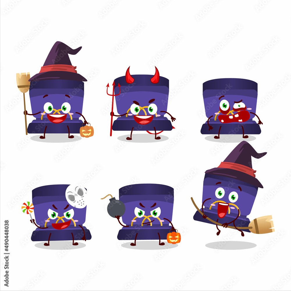 Wall mural Halloween expression emoticons with cartoon character of purple ring box