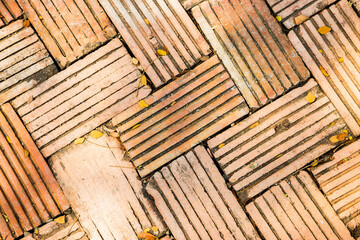 Brick floor pattern background, old red bric block arrangement
