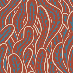 Seaweed seamless abstract vector pattern in red color. Ethnic style textile collection. Backgrounds and textures shop.