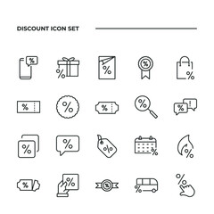 simple set of Discount vector icons with editable line styles covering Discount Code, Coupon, Ribbon with Percent and other. isolated on white background. 