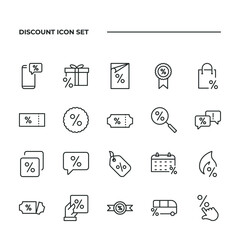 Fototapeta premium simple set of Discount vector icons with editable line styles covering Discount Code, Coupon, Ribbon with Percent and other. isolated on white background. 