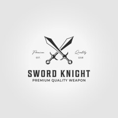 Dual Sword Logo Icon Illustration Vintage Design Vector