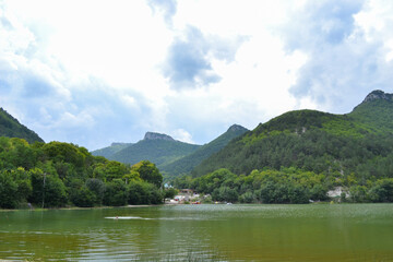 lake in the mountains with a sky
