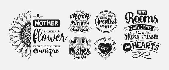 Fototapeta Set of mothers day lettering bundle, mom quote typography for t-shirt, print, card and much more obraz